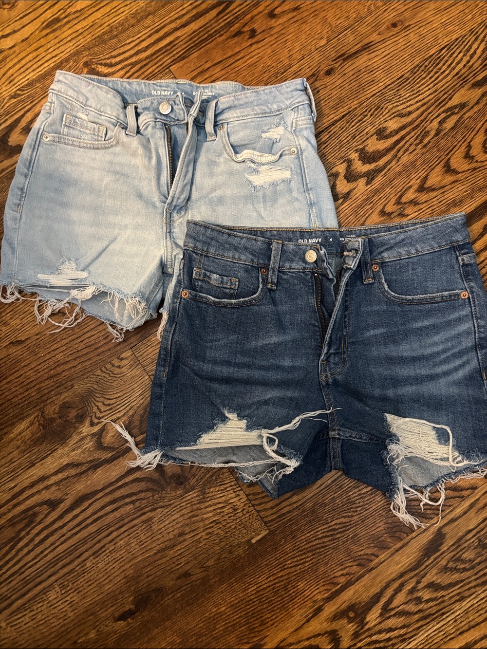 Old Navy Women's Ripped Denim Shorts - Light Blue & Dark Blue